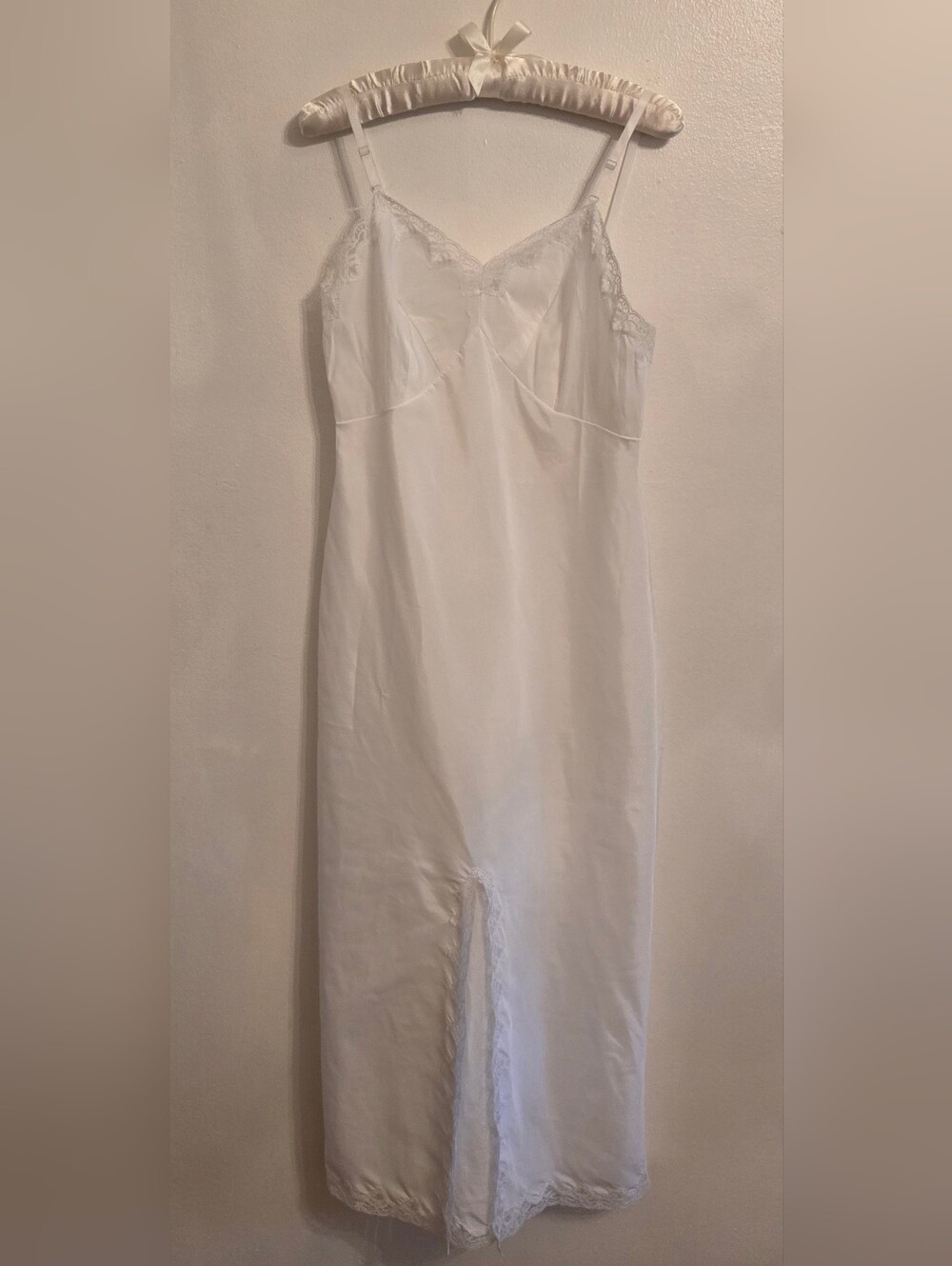 Wonder Maid Vintage 50s 60s White  Maxi Slip Lace Trim Size 34 Small